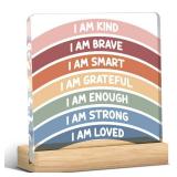 Inspirational Nursery Decor, Positive Affirmations for Kids Gifts, Rainbow Affirmations Acrylic Sign with Wooden Stand for Bedroom Kids Toddler Room Baby Room Nursery Decor Halloween Christmas Gifts