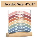 Inspirational Nursery Decor, Positive Affirmations for Kids Gifts, Rainbow Affirmations Acrylic Sign with Wooden Stand for Bedroom Kids Toddler Room Baby Room Nursery Decor Halloween Christmas Gifts