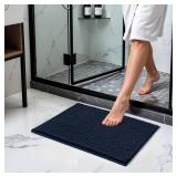 SUBRTEX Bathroom Rugs Chenille Bath Rug Soft Short Plush Bath Mat Soft Shower Mat Water Absorbent Shower Mat Quick Dry Machine Washable(Navy,16 x 24)