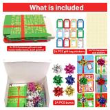 ceiba tree Glitter Christmas Gift Card Holder Boxes Money Holders for Cash Boxes 24 Packs 4.7X4 inch with Wrapping Bow Gift Tags Labels Stickers Small Gifts Wrap