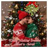 Mistletoe Christmas Decor, Artificial Fake Hanging Mistletoe Picks with Velvet Bow Berries,Like Real Christmas Kissing Ball Ornaments for Kitchen Doorway Tree Decorations (White) (1)