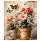 MBNTJHT DIY Flowers Paint by Numbers Kit for Adults,Unframed Potted Flowers Paint by Number Kits for Beginners,Acrylic Watercolor Painting Crafts Kit for Home Decor 16X20 Inch.