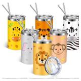 Skylety 6 Packs Safari Jungle Animal Cups Bulk 20 oz Safari Tumblers Animal Decorations Cups with Lid Straw for Baby Shower Birthday Zoo Party Favors Gifts Classroom Prizes