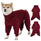 ROZKITCH Soft Dog Winter Coat, Fuzzy Pullover Dog Fleece Pajamas, Warm Fleece Windproof Cold Weather Jacket Cozy Jumpsuit Outfit 4 Legged Sweater Red M