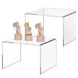 RattanView 2 Pcs 9 Inch Large Acrylic Risers Display Stands 5 mm Thick Acrylic Shelf Riser Showcase for Collectibles Jewelry Cupcakes Food Figures Perfume Cabinet (Clear)