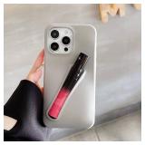 Jtsery Lip Gloss Holder Case for iPhone 15 Pro, Lipgloss Case Lipstick Lip Glaze Designed Stylish Silicone Women Girls Funny Case for iPhone 15 Pro 6.1 inch 2023 (Gray)