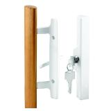 Prime-Line C 1316 Patio Door Handle Set, 3-15/16 In., Diecast, Wood Pull, White, Mortise, Keyed (Single Pack)