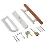 Prime-Line C 1316 Patio Door Handle Set, 3-15/16 In., Diecast, Wood Pull, White, Mortise, Keyed (Single Pack)