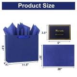 Elegant Blue Gift Bag 11.8x4.5x9.8 with Ribbon Handles, Includes Tissue Papers, Perfect for Birthdays, Weddings, Parties, Holidays, Baby Shower NO CARD