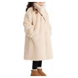 LAVIQK Girls Winter Faux Fur Dress Coat Pea Coat Warm Overcoat Fleece Jacket Casual Trendy Outerwear