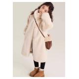 LAVIQK Girls Winter Faux Fur Dress Coat Pea Coat Warm Overcoat Fleece Jacket Casual Trendy Outerwear