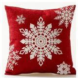 Andreannie Set of 4 Throw Pillow Cover Christmas Beige Shadow Let It Snow Snowflakes Red Cotton Linen Throw Pillow Case Cushion Cover for Sofa Bed Couch Home Decor Square 18 X 18 Inches(Blood Red)