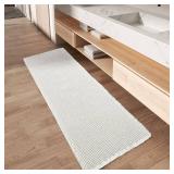 AMOAMI Upgraded Waffle Runner Rug Super Absorbent Non Slip Bath Mats for Bathroom Machine Washable Bathroom Runner Rug with Tassels, Ideal for Hallway Bedroom Laundry Room, White, 17 x 72
