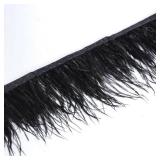 2 Yards Ostrich Feathers Trim Fringe Ribbon Natural Ostrich Feathers Trim Fringe with Satin Ribbon 3-4 Inches for Sewing Crafts, Costumes Decoration, DIY Dress, Boots, Wedding Decoration (Black)