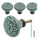 Piutouyar Green Ceramic Knobs and Pulls for Drawer, Dressers, Cupboard, Closet - 34mm / 1.3Inch Diameter (4Pcs)