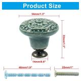 Piutouyar Green Ceramic Knobs and Pulls for Drawer, Dressers, Cupboard, Closet - 34mm / 1.3Inch Diameter (4Pcs)