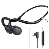 USB C Wired Headphones,Open Ear Headphones with Mic Air Conduction Wired Earbuds with Premium Sound Headset Perfect for with New iPhone 15 & 16, Samsung & Android Type C Phones- Black