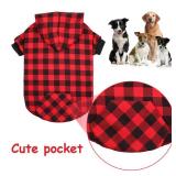 Red Plaid Dog Hoodie Sweater for Dogs Pet Clothes with Hat and Pocket XL