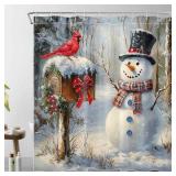 LB Christmas Snowman Shower Curtain- Cardinal Bird Red Bow Winter Snow Forest Bath Curtain- Washable Waterproof Fabric Bathroom Decor with  Hooks,72x72 inches