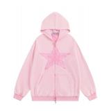 Aelfric Eden Star Zip Up Hoodie Vintage Washed Oversized Graphic Hoodies Streetwear Hooded Sweatshirts Jackets Unisex Light Pink Small