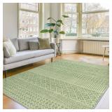 Lahome Farmhouse Geo 5x7 Rug for Living Room, Washable Sage Green Bedroom Rug Ultra-Thin 5x7 Area Rugs, Non-Slip Modern Indoor Hall Rug Floor Carpet for Playroom Dining Room Kitchen