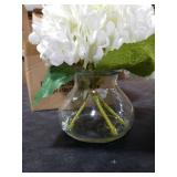 Hollyone Hydrangea Artificial Flowers with Vase White Silk Fake Flowers Arrangements in Glass Vase with Faux Water for Home Bathroom Office Table Centerpiece Shelf Decorations