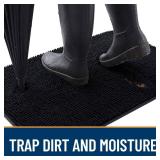 OLANLY Dog Door Mat for Muddy Paws 40x24, Absorbs Moisture and Dirt, Absorbent Non-Slip Washable Doormat, Quick Dry Chenille Mud Mat for Dogs, Entry Indoor Entryway Carpet for Inside Floor, Black