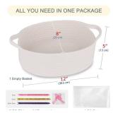 COMSE Small Woven Basket with Gift Bags and Ribbons, Gift Basket Empty, Cotton Rope Storage Organizer, Baby Toy Box with Handles, 12 x 8 x 5, White