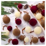 PullCrease 40 Pcs Velvet Christmas Balls Flocked Christmas Tree Hanging Ornaments Neutral Shatterproof Plastic Velvet Ball for Xmas Tree Decor(Burgundy, Light Brown, Cream)