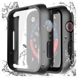 Misxi 2-Pack Waterproof Hard Case with Tempered Glass Compatible with Apple Watch SE 3 SE 2 SE Series 6 Series 5 Series 4 40mm, Ultra-Thin Protective Cover for iWatch Screen Protector, Matte Black
