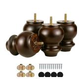 Michanco 4 Inch Wood Furniture Legs Bun Feet Replacement Chunky Wooden Furniture Feet for Sofa Couch Set of 4 (4 Inch Espresso)