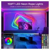 NUERPO 150Ft Neon Rope Lights,Flexible Led Rope Lights Control with App/Remote,Multiple Modes Light,IP65 Outdoor RGB Led Light Waterproof (150Ft Neon Rope Lights)