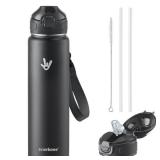 Enerbone 32 oz Insulated Water Bottle, Stainless Steel Bottle with Carrying Strap, Double-Wall Vacuum Insulation Design, Leakproof Sports Bottle with Straw, Keep Drinks Cold or Hot for Hours