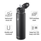 Enerbone 32 oz Insulated Water Bottle, Stainless Steel Bottle with Carrying Strap, Double-Wall Vacuum Insulation Design, Leakproof Sports Bottle with Straw, Keep Drinks Cold or Hot for Hours
