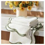 RECYCO Waffle Kitchen Towel Set of 2 - Quick Dry Microfiber Sustainable Dish Towels - Ultra Absorbent Reusable Cleaning Tea Towels - Lightweight Hand Towels,16 x 28, Lorden Green