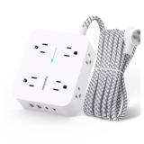 Surge Protector Power Strip - HANYCONY 8 Outlets 4 USB (2 USB C) Charging Ports, Multi Plug Outlet Extender, 5Ft Braided Extension Cord, Flat Plug Wall Mount Desk Charging Station for Home Office ETL