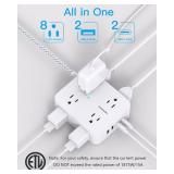 Surge Protector Power Strip - HANYCONY 8 Outlets 4 USB (2 USB C) Charging Ports, Multi Plug Outlet Extender, 5Ft Braided Extension Cord, Flat Plug Wall Mount Desk Charging Station for Home Office ETL