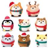 Aoriher 8 Pcs Mini Stuffed Animals 3.15 Inch Stuffed Animals Ornaments Bulk Colorful Woodland Animal Keychain for Valentine Birthday Wedding Baby Shower Party Favor(Cap and Scarf)