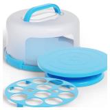 Cake Cupcake Carrier with Lid and Handle + Cake Stand Plate with Dome | 10 Round Cake Container Holder with Cover | Plastic Pie Carrier Cake Storage Container | Bunt Keeper Platter Tray for Transport