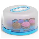 Cake Cupcake Carrier with Lid and Handle + Cake Stand Plate with Dome | 10 Round Cake Container Holder with Cover | Plastic Pie Carrier Cake Storage Container | Bunt Keeper Platter Tray for Transport
