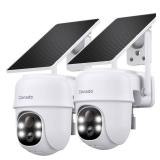 2K Cameras for Home Security-2.4G WiFi Outdoor Camera Wireless Solar/Battery Powered with solar panel, 360° Viewing, AI Human Detection, Color Night Vision, with SD Storage, Works with Alexa(2 Pack)