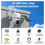 2K Cameras for Home Security-2.4G WiFi Outdoor Camera Wireless Solar/Battery Powered with solar panel, 360° Viewing, AI Human Detection, Color Night Vision, with SD Storage, Works with Alexa(2 Pack)