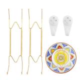 2 Pack Plate Hangers for The Wall Suitable for 10-14 inch Small Decorative Plate, Invisible Stainless Steel Plate Hangers for Display with Wall Hooks, for Plates/Platter/Dish/Picture(Gold)