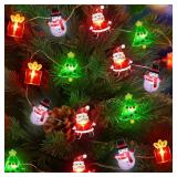 15FT 40 LED Christmas String Lights Battery Operated Christmas Tree Santa Claus Snowman Gift Box Xmas Fairy Lights with Timer, Indoor Outdoor Holiday Tree Decorations for Home Table Party Decor