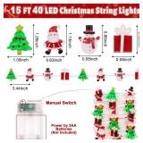 15FT 40 LED Christmas String Lights Battery Operated Christmas Tree Santa Claus Snowman Gift Box Xmas Fairy Lights with Timer, Indoor Outdoor Holiday Tree Decorations for Home Table Party Decor