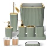XLHOMO Bathroom Accessories Set - Gorgeous Bathroom Set, 10PC Sage Green Bathroom Accessory Set, Toilet Brush, Trash Can & Soap Dispenser