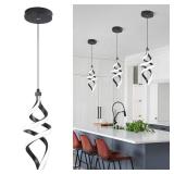 Modern Led Pendant Light Fixture, 15W Black Spiral Led Chandelier Hanging Lamp, 4500K Daylight White Pendant Lamp, Adjustable Height Pendant Light for Kitchen Dining Room Bedroom Kitchen Island Cafe