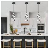 Modern Led Pendant Light Fixture, 15W Black Spiral Led Chandelier Hanging Lamp, 4500K Daylight White Pendant Lamp, Adjustable Height Pendant Light for Kitchen Dining Room Bedroom Kitchen Island Cafe