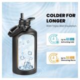 RAYMYLO One Gallon Water Bottle Insulated, Triple Walled Vacuum Stainless Steel (Cold for 48 Hrs), Leak Proof & Non-BPA, Large Water Flask Jug with Paracord Handle & Straw Spout Lids