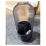 GAXmi Makeup Brush Holder with Lid Cosmetic Tools Organizer 360 Rotating Waterproof Dustproof Beauty Brushes Storage for Vanity, Black-Grey